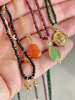 Gold Compass Pendant Necklace On Green Sandstone Beads, 2 of 4
