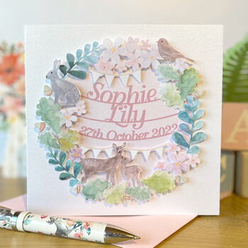 Personalised New Baby Woodland Papercut Card, 2 of 4