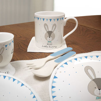 Blue Mr Bunny Personalised Childrens Breakfast Set, 2 of 4