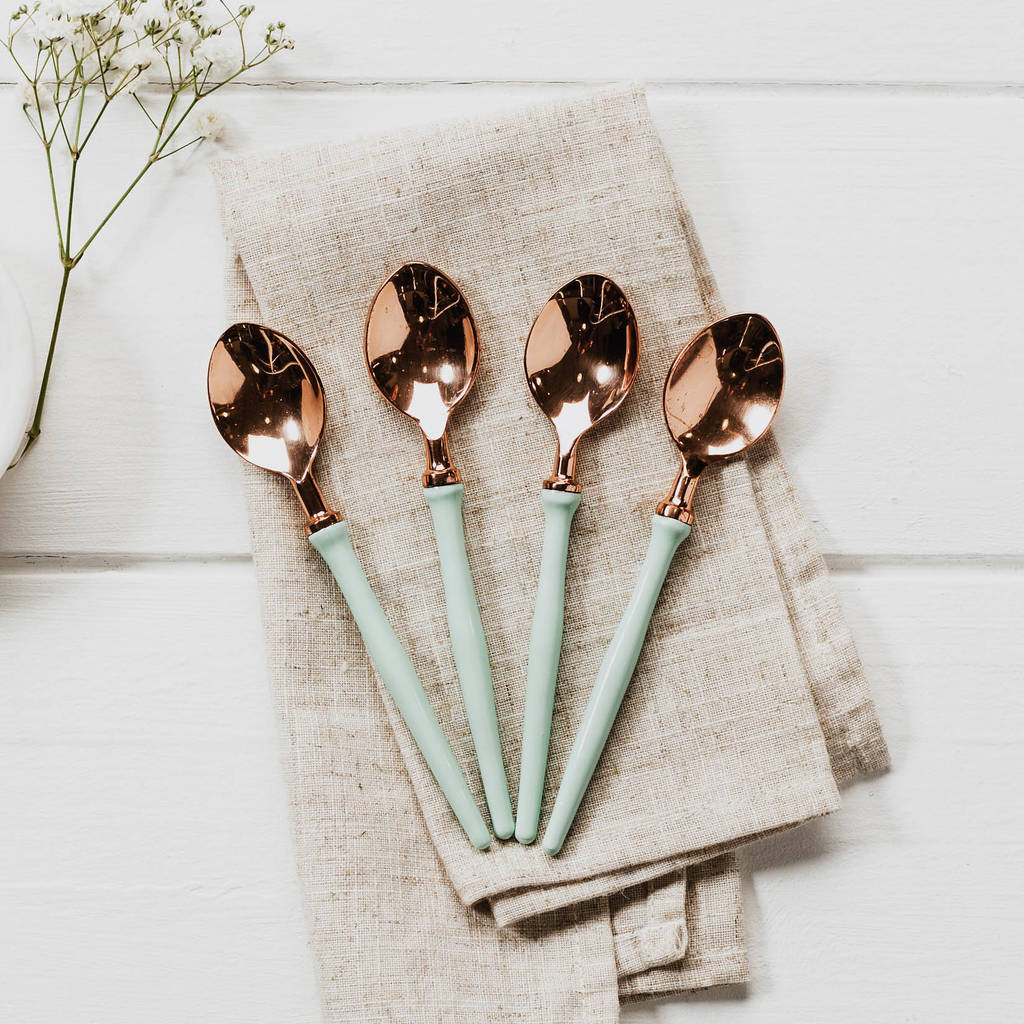 enamel and rose gold spoons set of four by marquis & dawe
