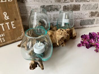 Triple Molten Glass Bowl On Teak Root, 10 of 10