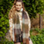 Green Brown Plaid Warm Wrap Scarf, thumbnail 7 of 8