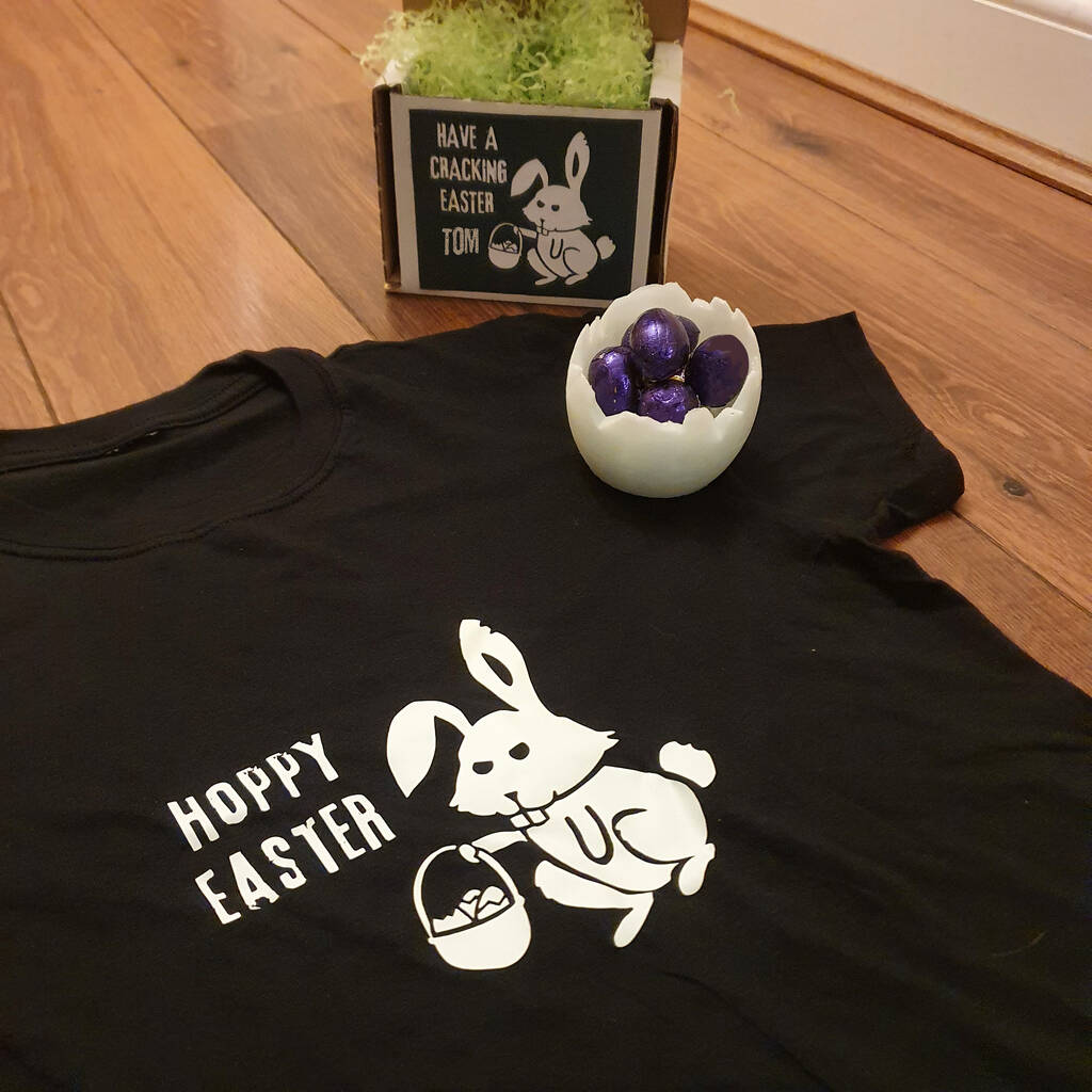 Personalised Cracked Easter Egg And Bunny T Shirt, 1 of 5