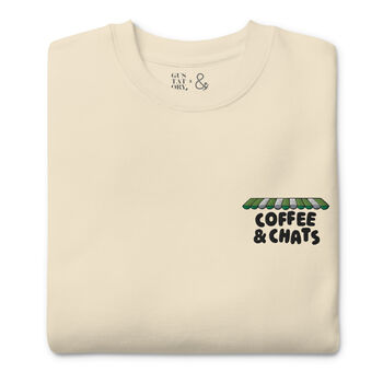 Coffee And Chats Cotton Blend Embroidered Sweatshirt, 9 of 9