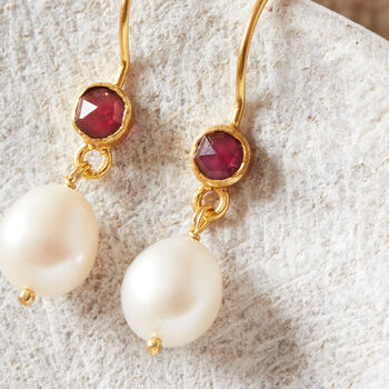 Pearl And Red Garnet Drop Earrings, 3 of 11