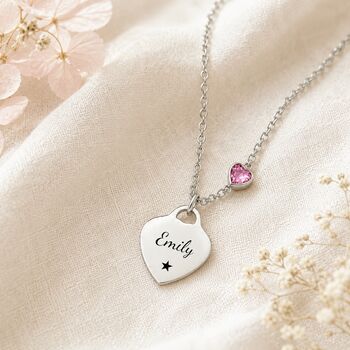 Personalised Birthstone Heart Pendant Necklace With Name Symbol, 4 of 8