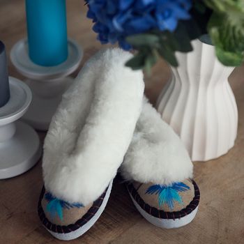 Childrens Turquoise Sheepers Slippers, 3 of 5