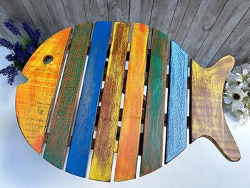 Handcrafted Multicoloured Wooden Fish Mini Stool Table, 8 of 12