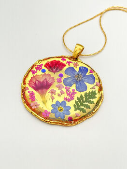Statement Gold Necklace With Pink Flowers, 9 of 12