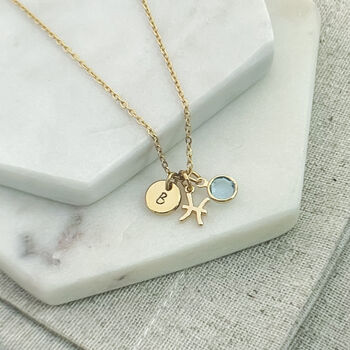 Gold Plated Pisces And Birthstone Necklace, 3 of 7