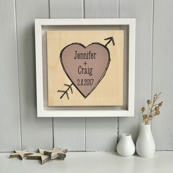 Love Heart With Names And A Date Printed On Wood, 6 of 11