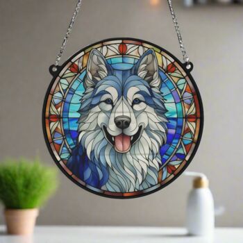 Alaskan Malamute Stained Glass Effect Suncatcher, 3 of 6