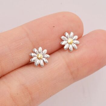 Little Daisy Flower Screw Back Earrings Sterling Silver, 6 of 10
