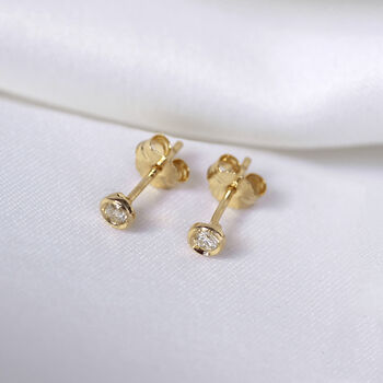 9ct Solid Gold 0.09ct Diamond Round Stud Earrings, 2 of 4