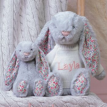 Personalised Blossom Silver Bunny Soft Toy, 2 of 5