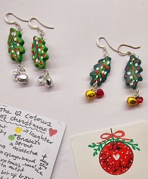 Handmade Christmas Holly Earrings With Stand, 2 of 9