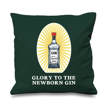 'Glory To The Newborn Gin' Christmas Cushion, 3 of 5