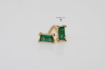 Gold Emerald Cz Stud Earrings, 4 of 5