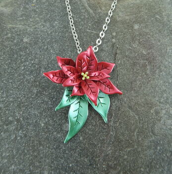 Poinsettia Christmas Flower Necklace, 4 of 6
