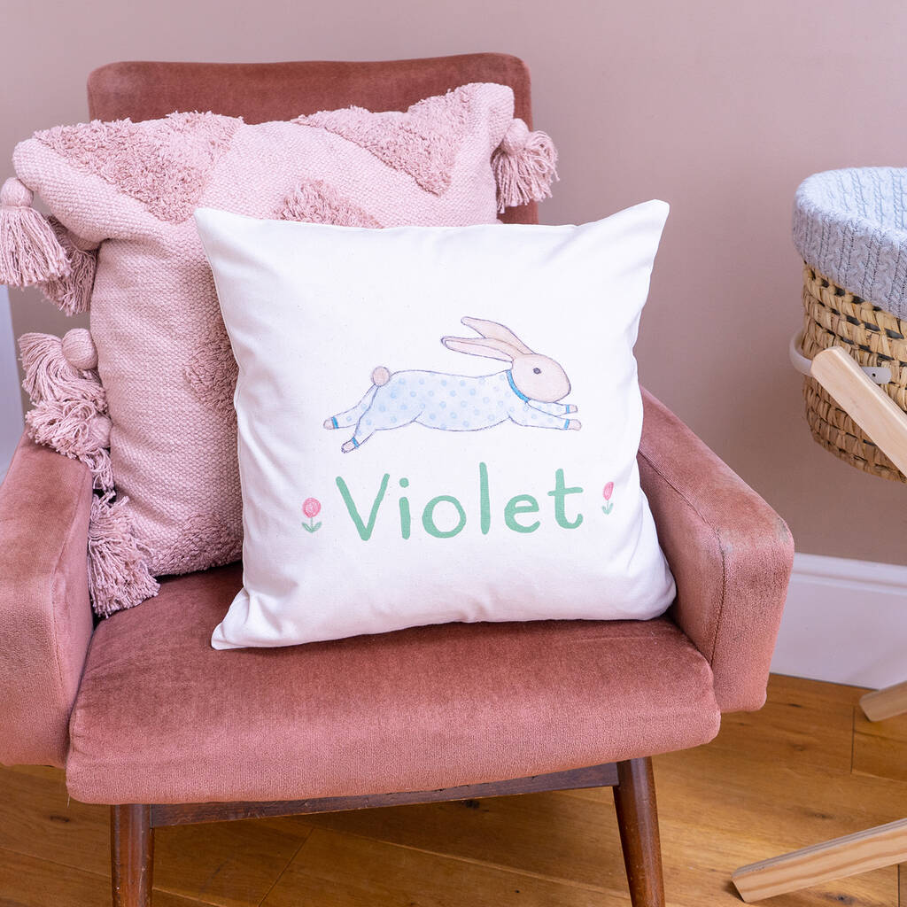 Personalised Fair Trade Illustrated Bunny Cushion, 1 of 4