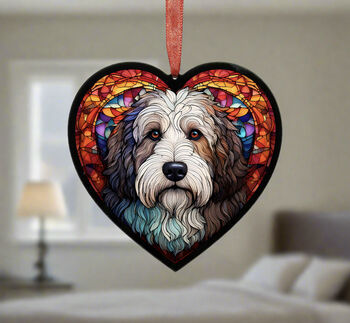 Old English Sheepdog Stained Glass Effect Heart Suncatcher, 4 of 5