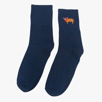 Women's Christmas Highland Cow Embroidered Cotton Ankle Socks Five Pack, 5 of 7