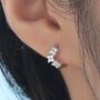 Sterling Silver Hydrangea Flower Bouquet Cz Huggie Hoop Earrings, thumbnail 2 of 11