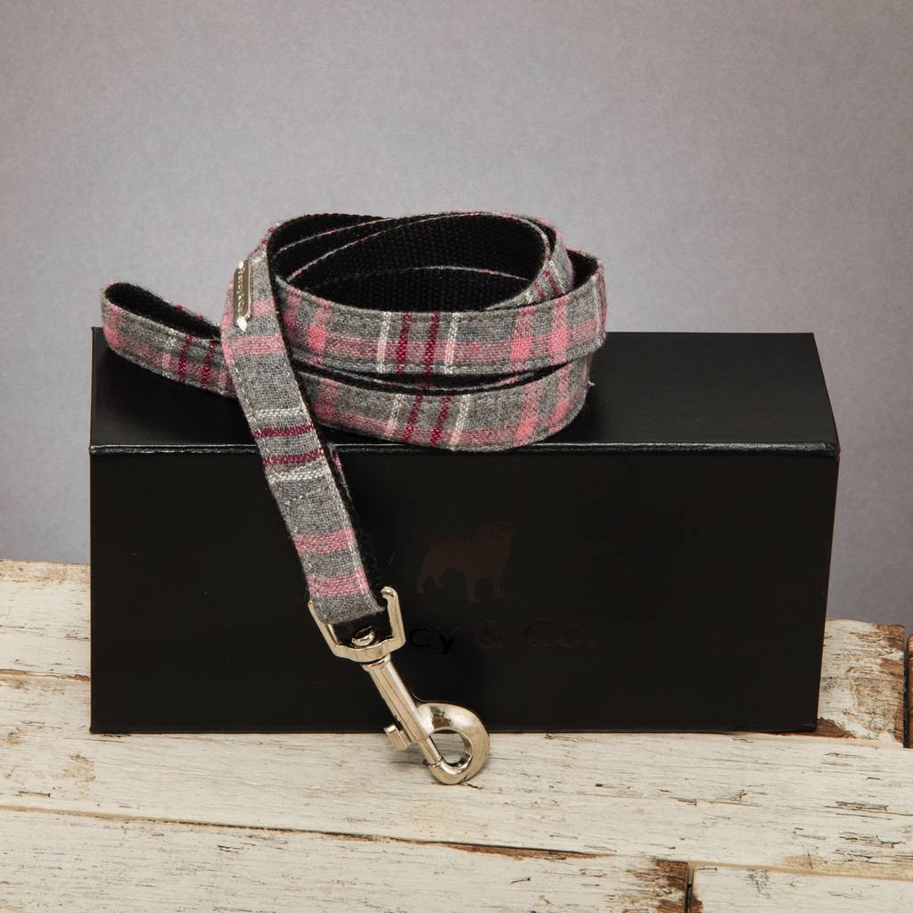 The Winchester Grey And Pink Woolen Checked Dog Lead, 1 of 3