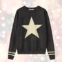 Christmas Jumper Women's Black Glitter With Gold Star And Stripe Print, thumbnail 2 of 4