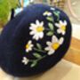 Deluxe Navy Beret Hat With Flower, thumbnail 4 of 4