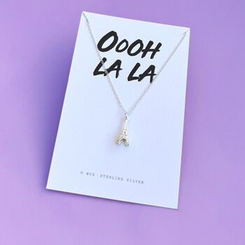 Eiffel Tower Silver Necklace With A Choice Of Message Card, 8 of 8