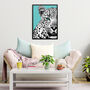 Turquoise Leopard Animal Wall Art Print, thumbnail 2 of 4