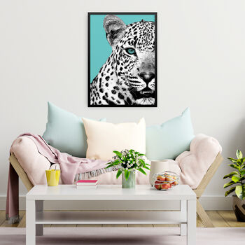 Turquoise Leopard Animal Wall Art Print, 2 of 4