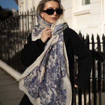 Blue Willow Tiger Print Scarf In Personalised Gift Box, 3 of 7