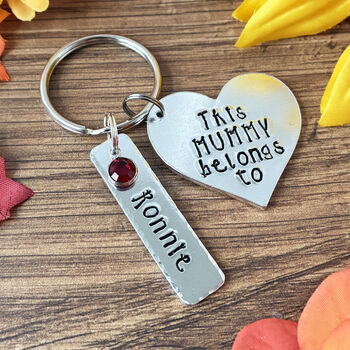 This Mummy Belongs To Heart Shaped Keyring. Swarovski Birthstones, 5 of 8