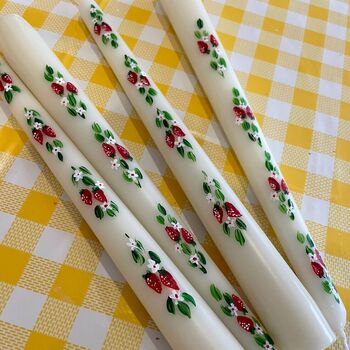 Hand Painted Pair Of Strawberry Taper Candles, 2 of 6