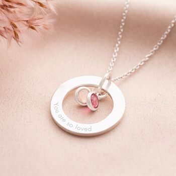 Sterling Silver Family Eternal Ring And Birthstone Personalised Necklace, 3 of 12