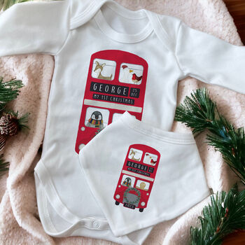 Personalised 'My 1st Christmas' London Bus Baby Outfit, 3 of 4