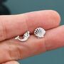Mismatched Mermaid And Seashell Stud Earrings In Sterling Silver, thumbnail 3 of 12