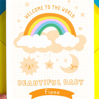 Personalised New Baby Rainbow And Stars Greeting Card, 2 of 5