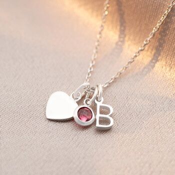 Sterling Silver Heart, Mini Letter, Birthstone Necklace, 3 of 7