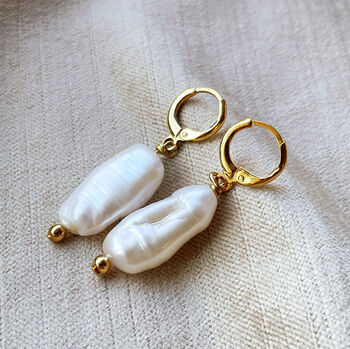 Organic Pearl Huggie Hoop Earrings, 5 of 7
