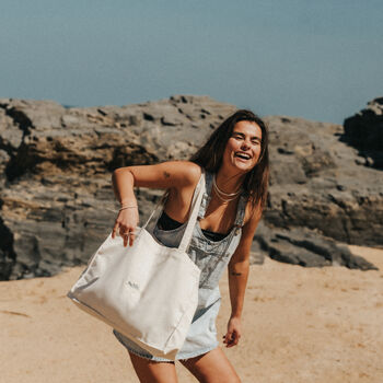 Wave Embroidered Beach Bag, 2 of 8