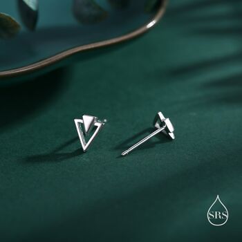 Art Deco Style Tiny Double Triangle Stud Earrings In Sterling Silver, 5 of 11