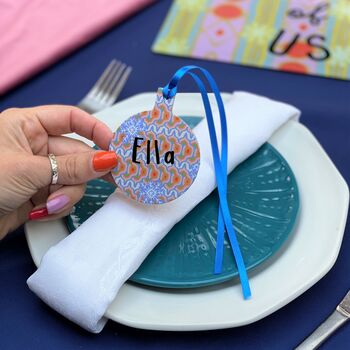 Set Of Four Bright Table Name Settings In Bauble Design, 8 of 12