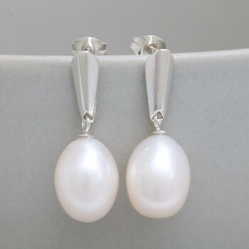Silver Pearl Dropper Earrings, 10 of 11