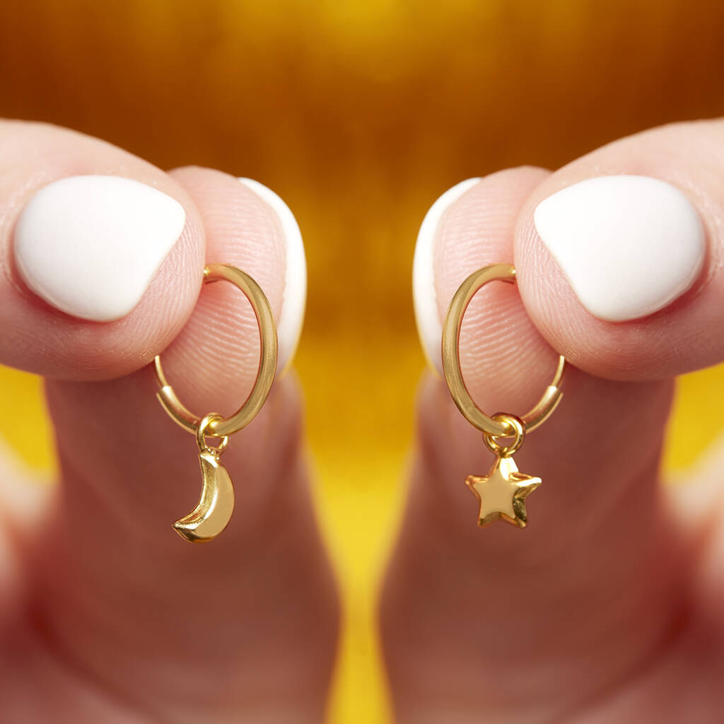 Gold Plated Star And Moon Hoop Earrings, 1 of 6
