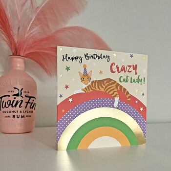 Over The Rainbow Happy Birthday Crazy Cat Lady Card, 2 of 2
