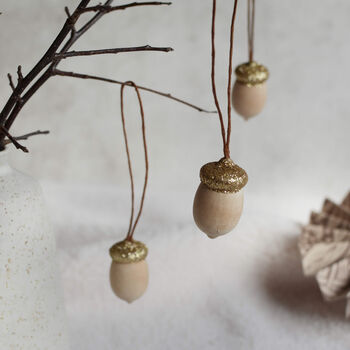 Acorn Christmas Tree Ornaments, Gold Glitter, 4 of 4