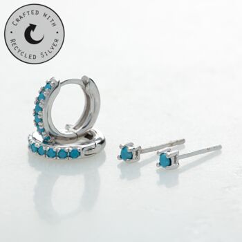 Turquoise Stone Huggie And Tiny Stud Set Of Earrings, 2 of 8
